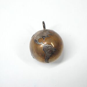 Earth Globe Pendant Charm Chime Copper Silverplate Vintage